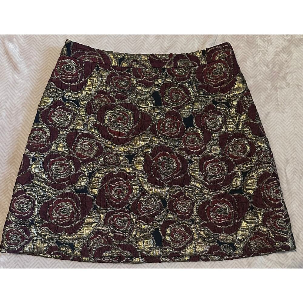alice + olivia Maroon and Gold Rose Mini Skirt, Size 4